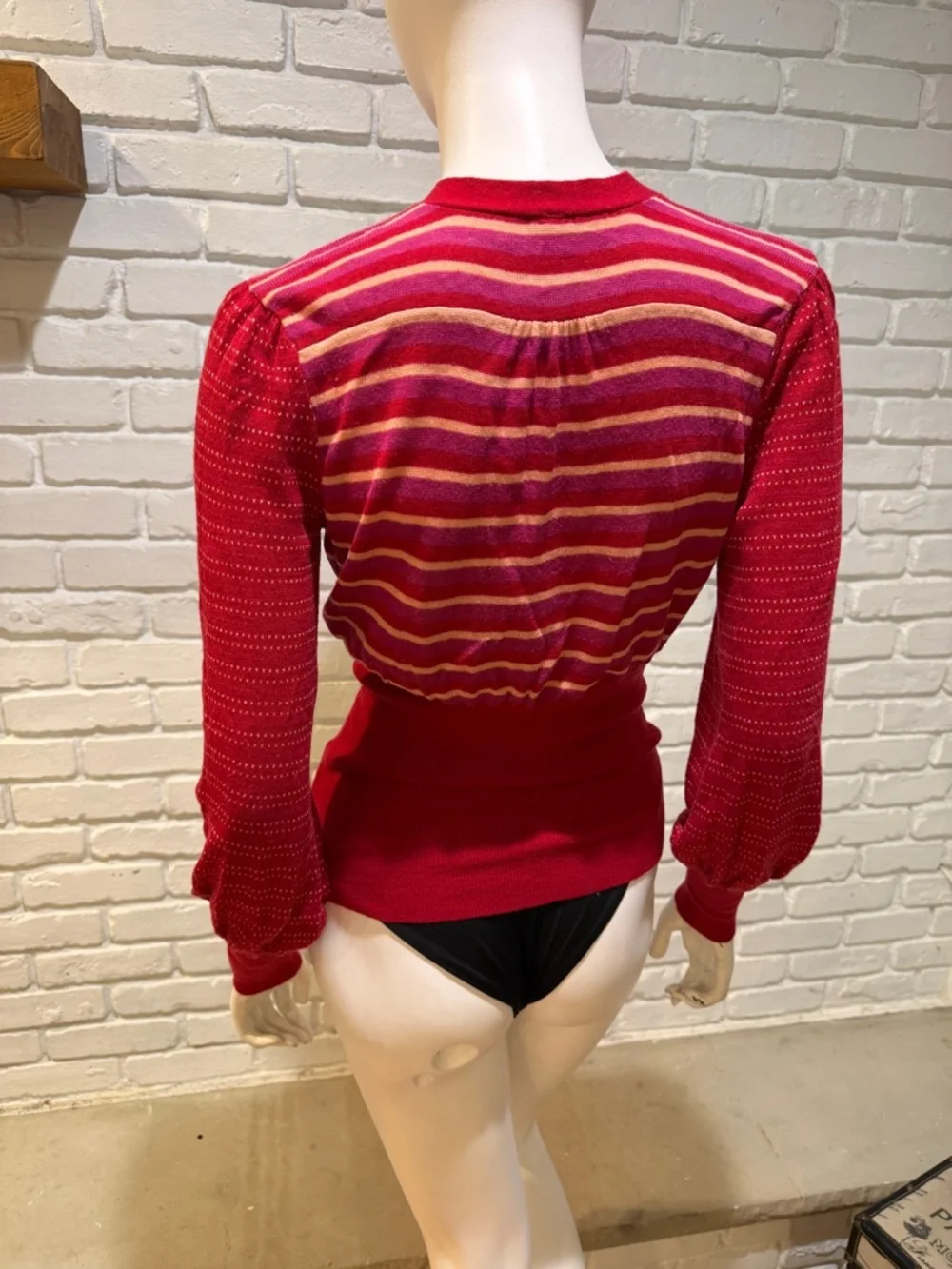 Free People Red Stripe Tie Neck Sweater S NWOT Boho Knit Blouse - Picture 14 of 14